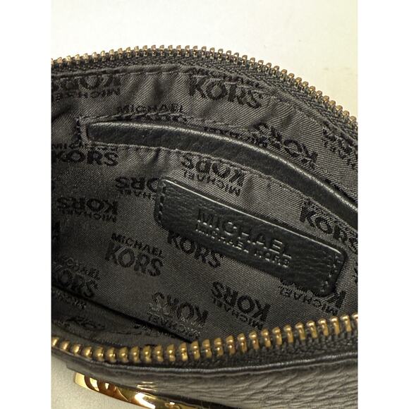 Michael Kors Fulton Wristlet Small Black Pebbled Leather Gold Logo Zip Top Purse - Picture 7 of 7